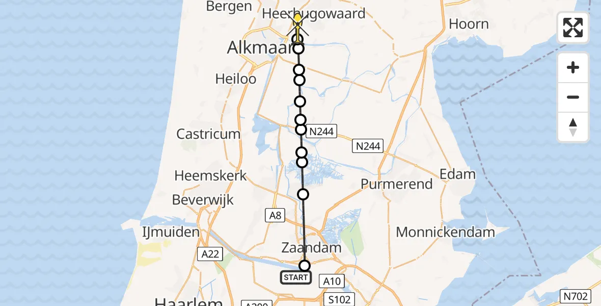 Routekaart van de vlucht: Lifeliner 1 naar Heerhugowaard, Elbaweg