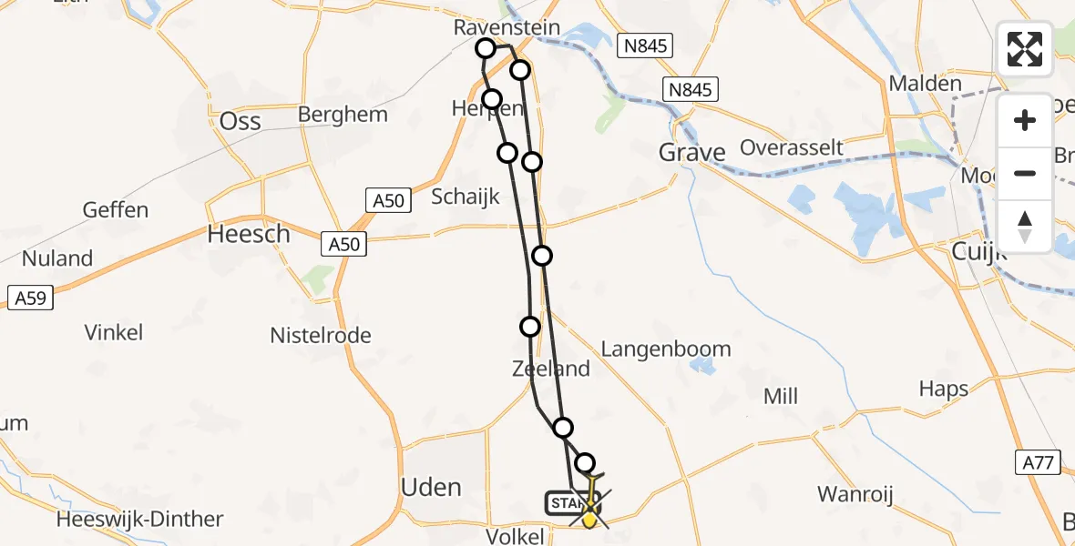 Routekaart van de vlucht: Lifeliner 3 naar Vliegbasis Volkel, De Bunders