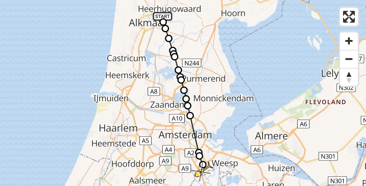 Routekaart van de vlucht: Lifeliner 1 naar Academisch Medisch Centrum (AMC), Nollenweg