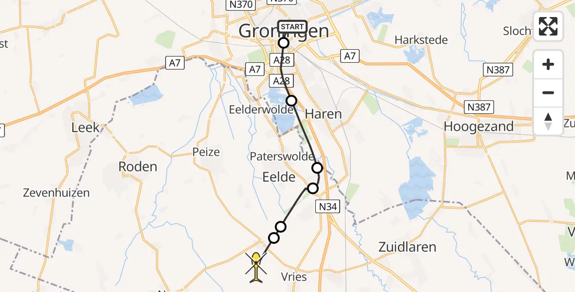 Routekaart van de vlucht: Lifeliner 4 naar Donderen, Stationsweg
