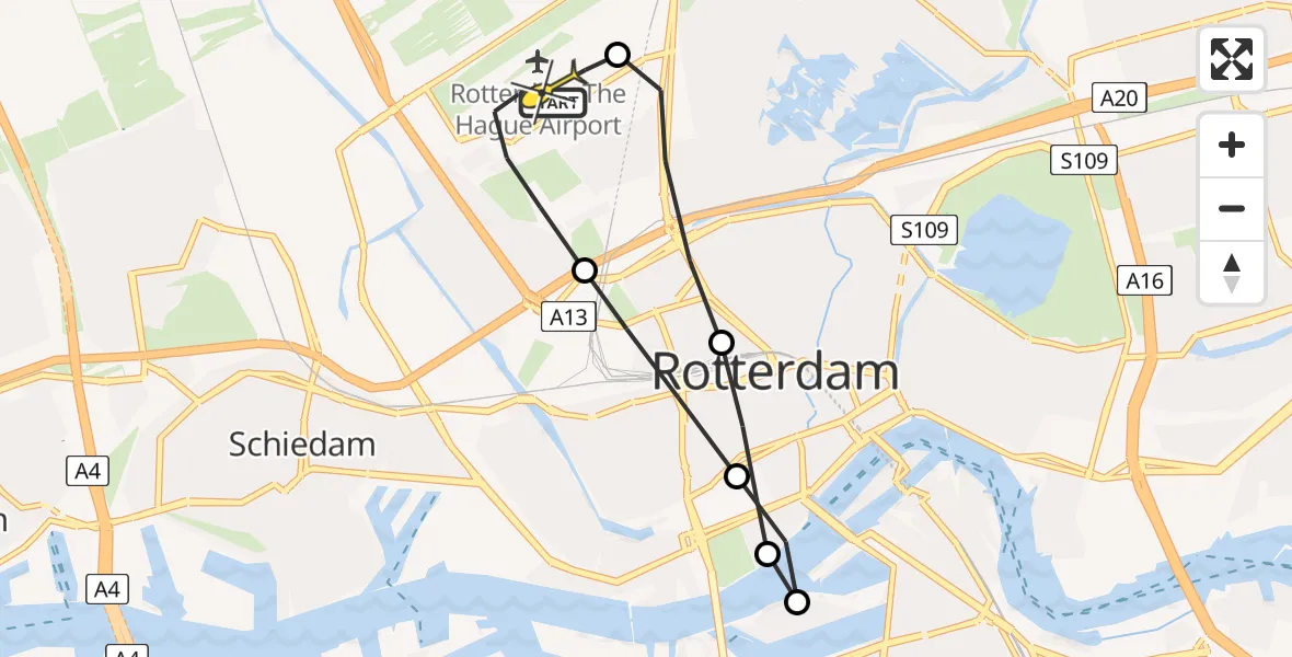 Routekaart van de vlucht: Lifeliner 2 naar Rotterdam The Hague Airport, Schipholstraat