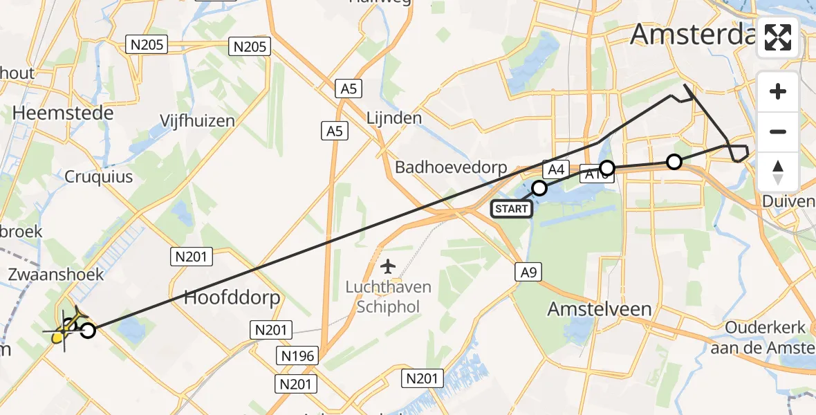 Routekaart van de vlucht: Politiehelikopter naar Nieuw-Vennep, Nieuwe Haagseweg