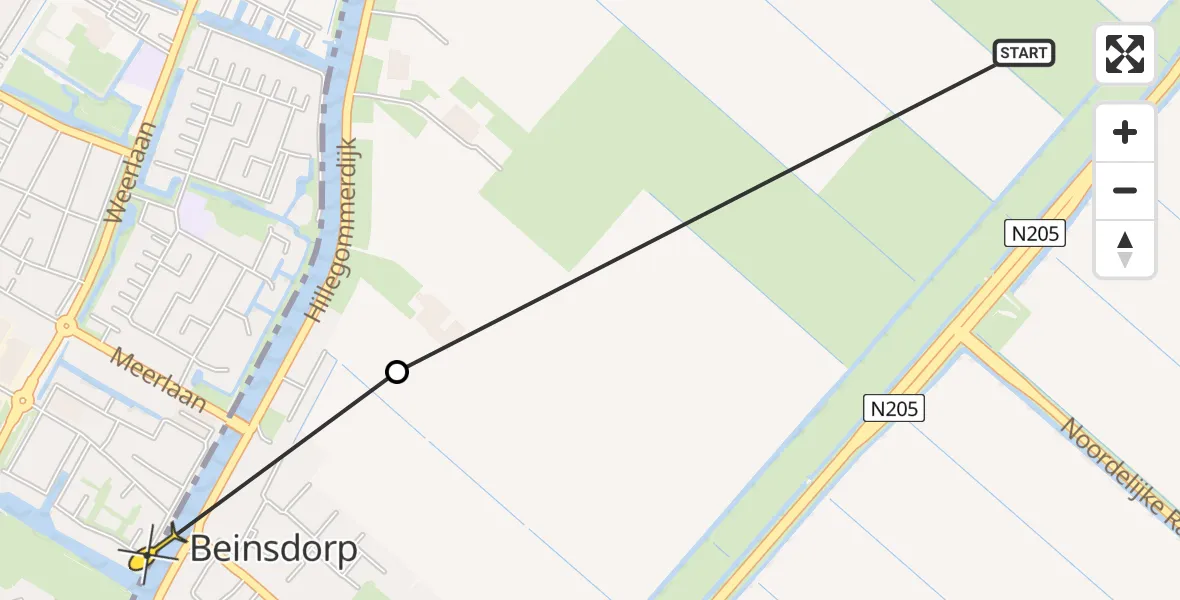 Routekaart van de vlucht: Politiehelikopter naar Hillegom, Hillegommerdijk