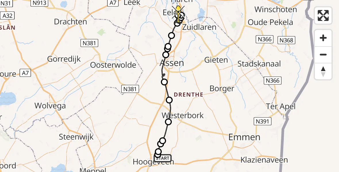 Routekaart van de vlucht: Lifeliner 4 naar Groningen Airport Eelde, Siemensstraat
