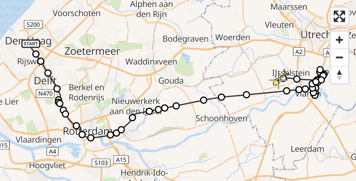 Routekaart van de vlucht: Politiehelikopter naar Benschop, Oudemansstraat