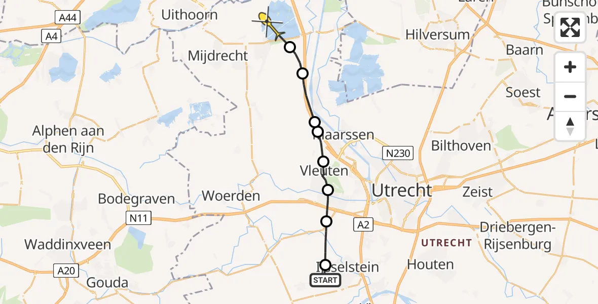 Routekaart van de vlucht: Politiehelikopter naar Vinkeveen, Broeksdijk
