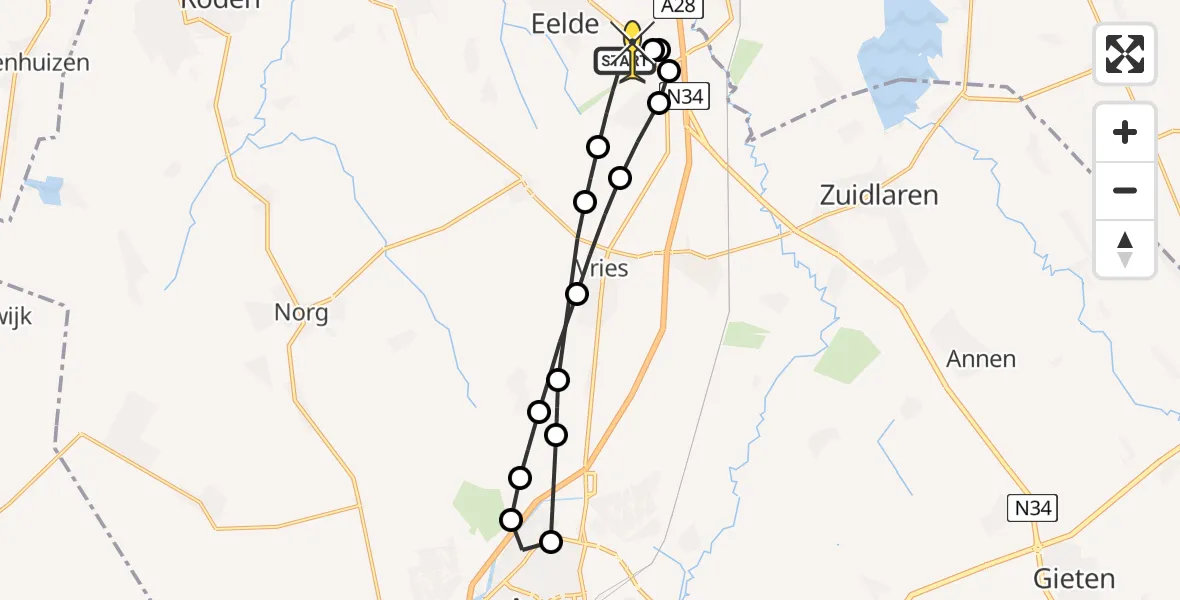 Routekaart van de vlucht: Lifeliner 4 naar Groningen Airport Eelde, Moespot