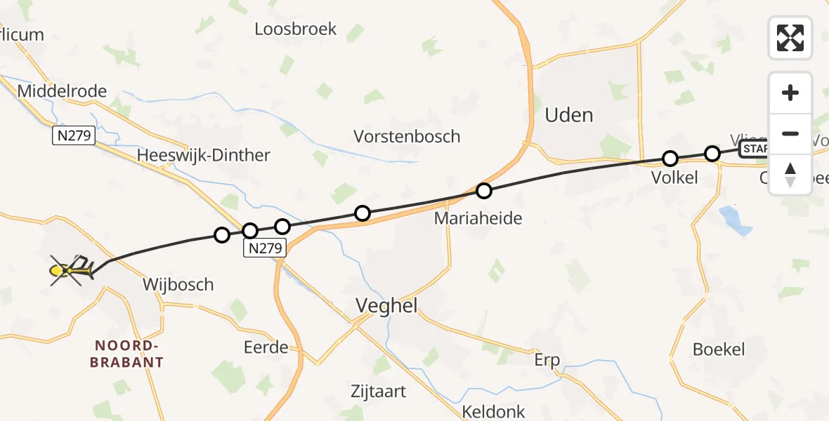 Routekaart van de vlucht: Lifeliner 3 naar Schijndel, Zonnepark Hoogveld Zuid