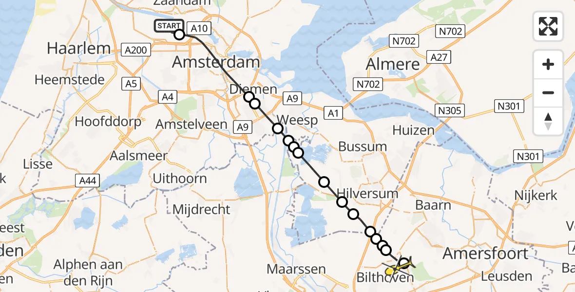 Routekaart van de vlucht: Lifeliner 1 naar Den Dolder, Maltaweg