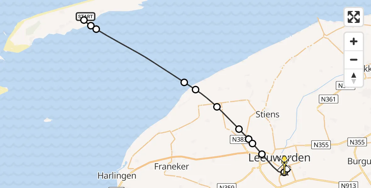 Routekaart van de vlucht: Ambulancehelikopter naar Leeuwarden, Tordelenweg