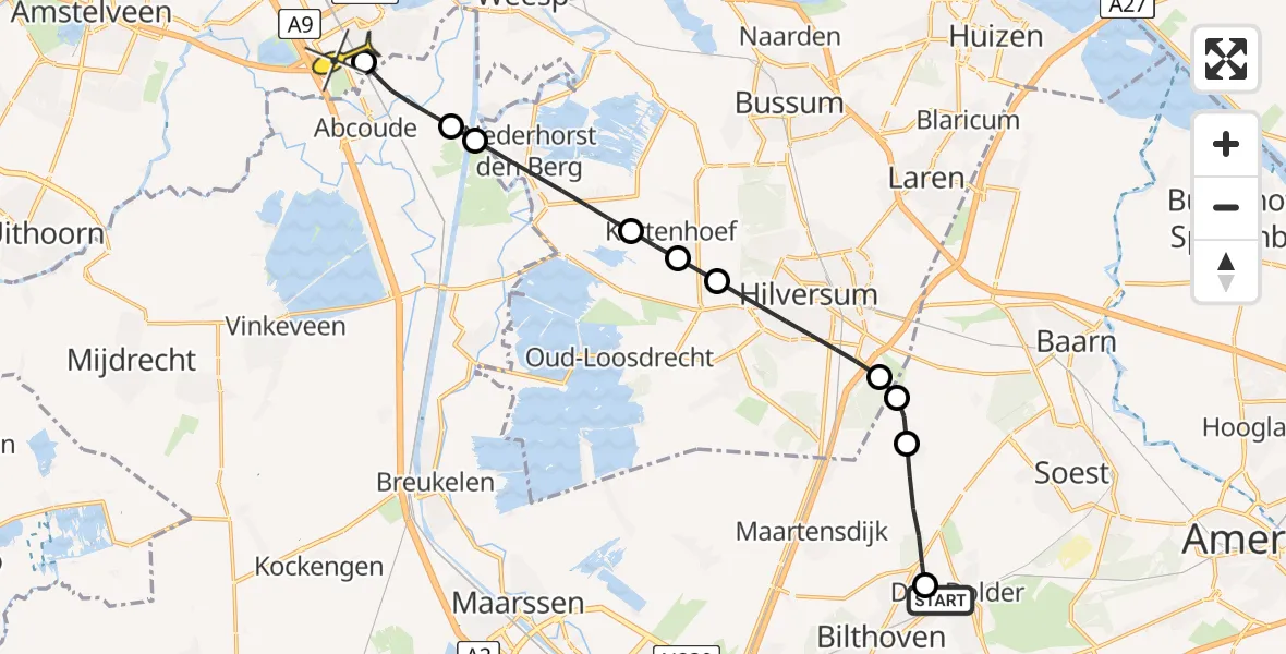 Routekaart van de vlucht: Lifeliner 1 naar Academisch Medisch Centrum (AMC), Prinschelaan