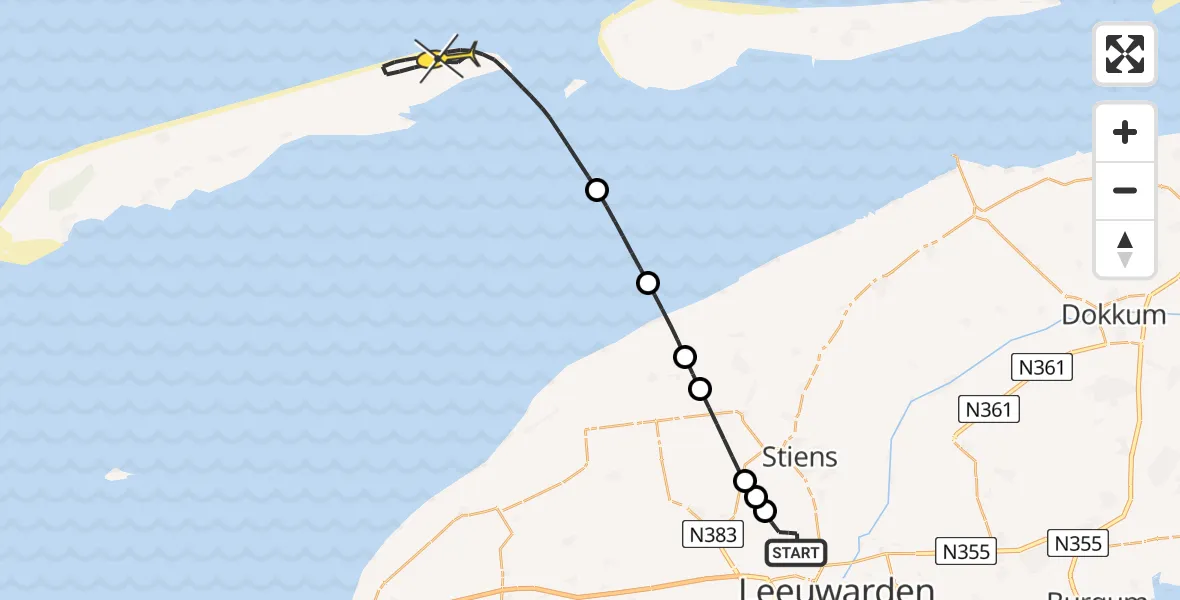 Routekaart van de vlucht: Ambulanceheli naar Oosterend, Buitengebied Noordwest