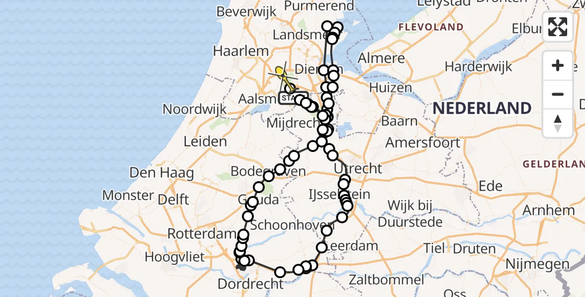 Routekaart van de vlucht: Politieheli naar Amstelveen, Amsteldijk Zuid
