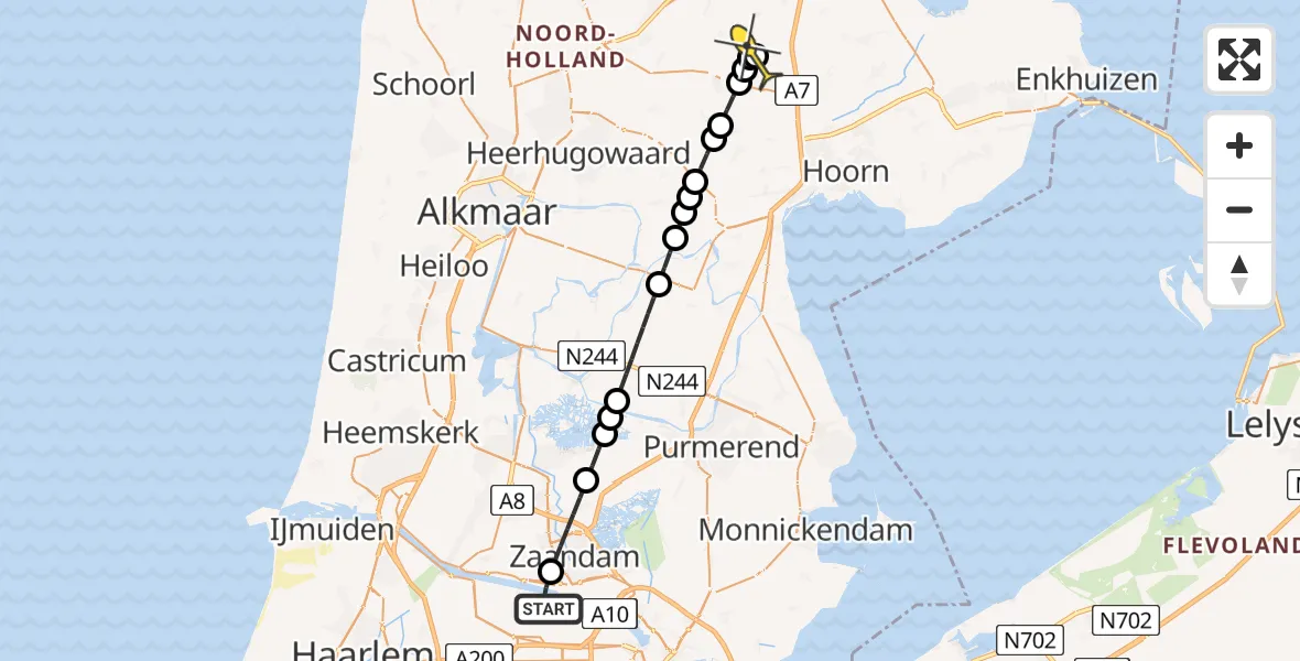 Routekaart van de vlucht: Lifeliner 1 naar De Weere, Hoofdtocht