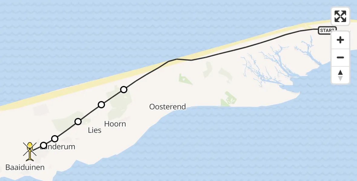 Routekaart van de vlucht: Ambulanceheli naar Midsland, Drenkelingenhuisje