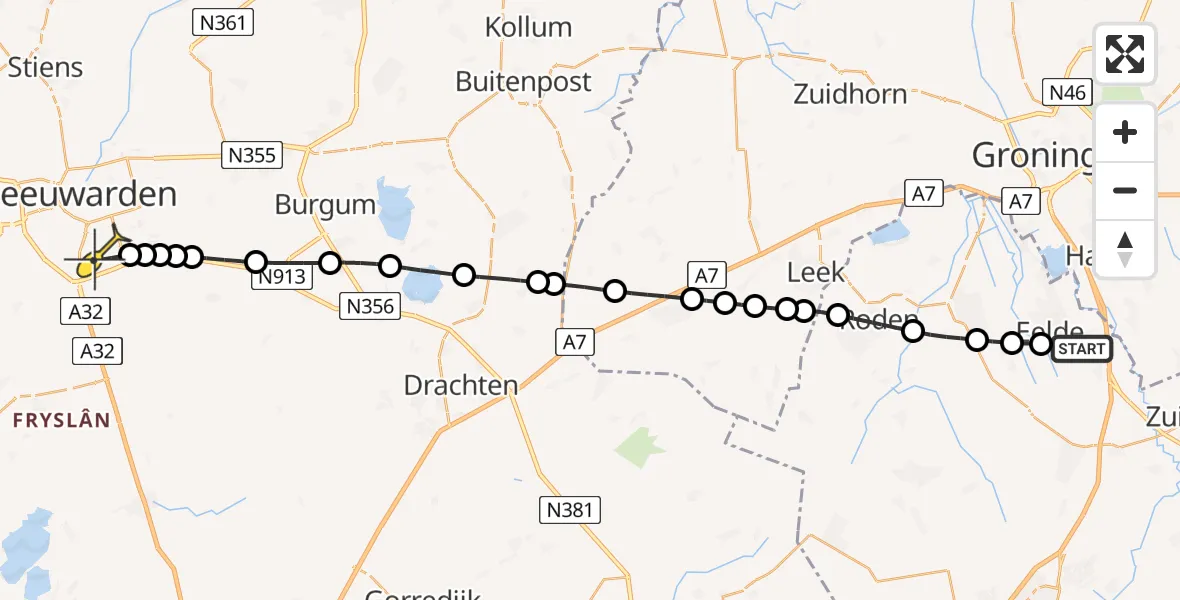 Routekaart van de vlucht: Lifeliner 4 naar Leeuwarden, Molenweg