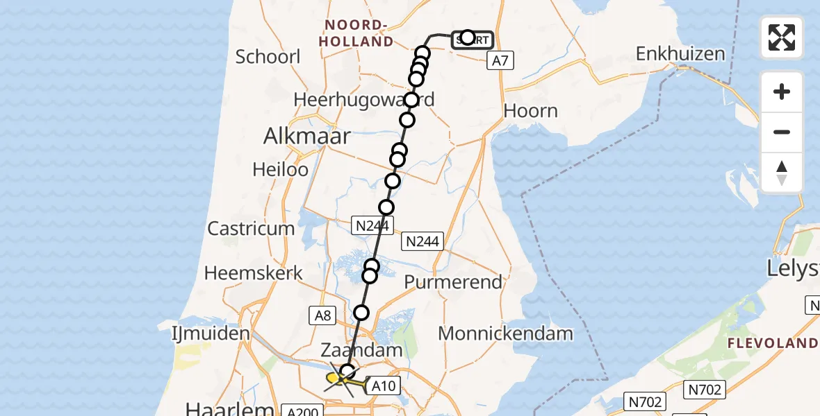 Routekaart van de vlucht: Lifeliner 1 naar Amsterdam Heliport, Vekenweg