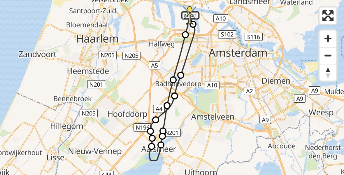 Routekaart van de vlucht: Lifeliner 1 naar Amsterdam Heliport, Australiëhavenweg