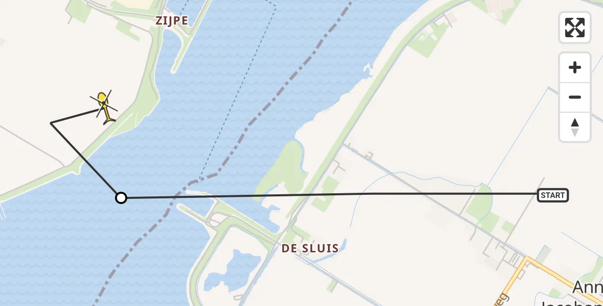 Routekaart van de vlucht: Lifeliner 3 naar Bruinisse, Rijksweg