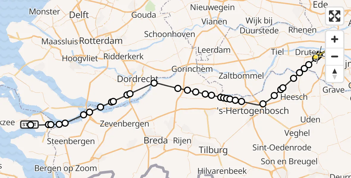 Routekaart van de vlucht: Lifeliner 3 naar Deest, Zijpsche Kreek