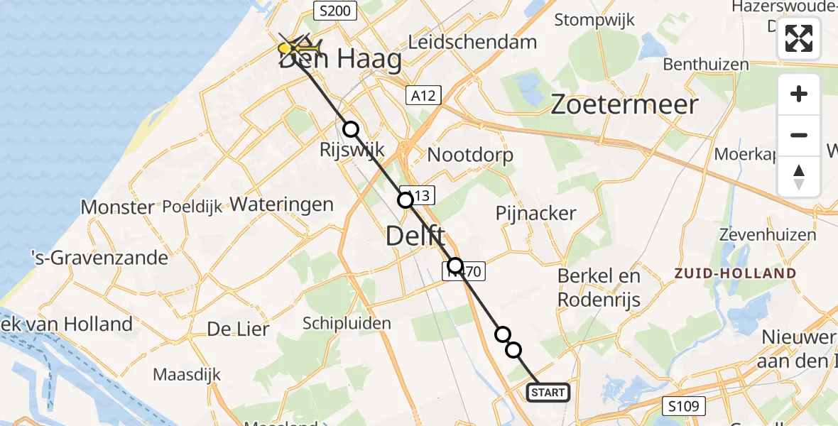 Routekaart van de vlucht: Lifeliner 2 naar Den Haag, Sweelinckplein