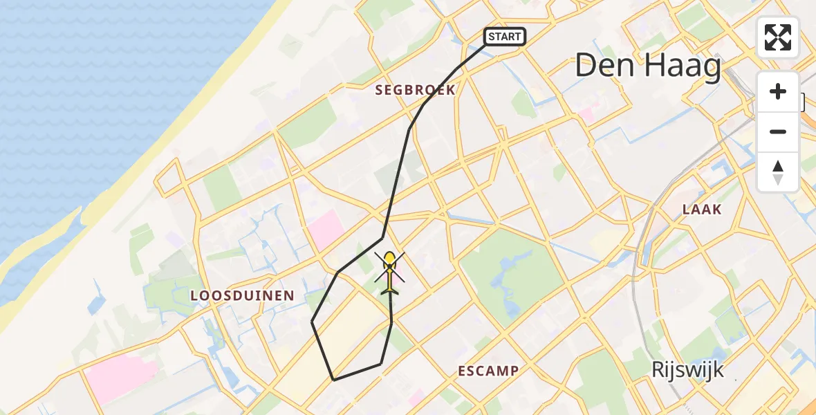 Routekaart van de vlucht: Lifeliner 2 naar Den Haag, Valkenboskade