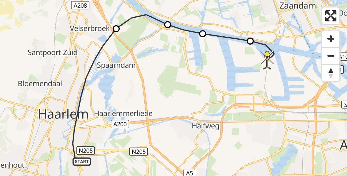 Routekaart van de vlucht: Lifeliner 1 naar Amsterdam Heliport, Slachthuisstraat
