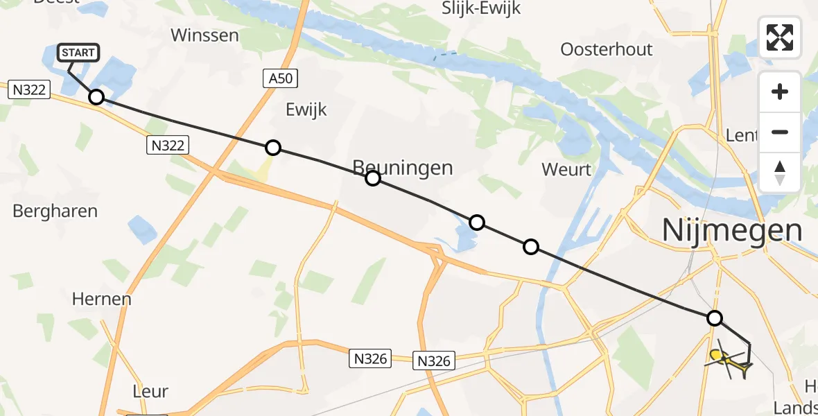 Routekaart van de vlucht: Lifeliner 3 naar Radboud Universitair Medisch Centrum, Verlengde Deijnschestraat