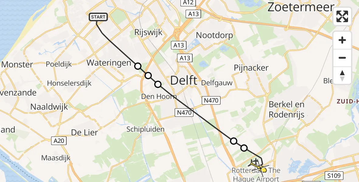 Routekaart van de vlucht: Lifeliner 2 naar Rotterdam The Hague Airport, Sportzicht