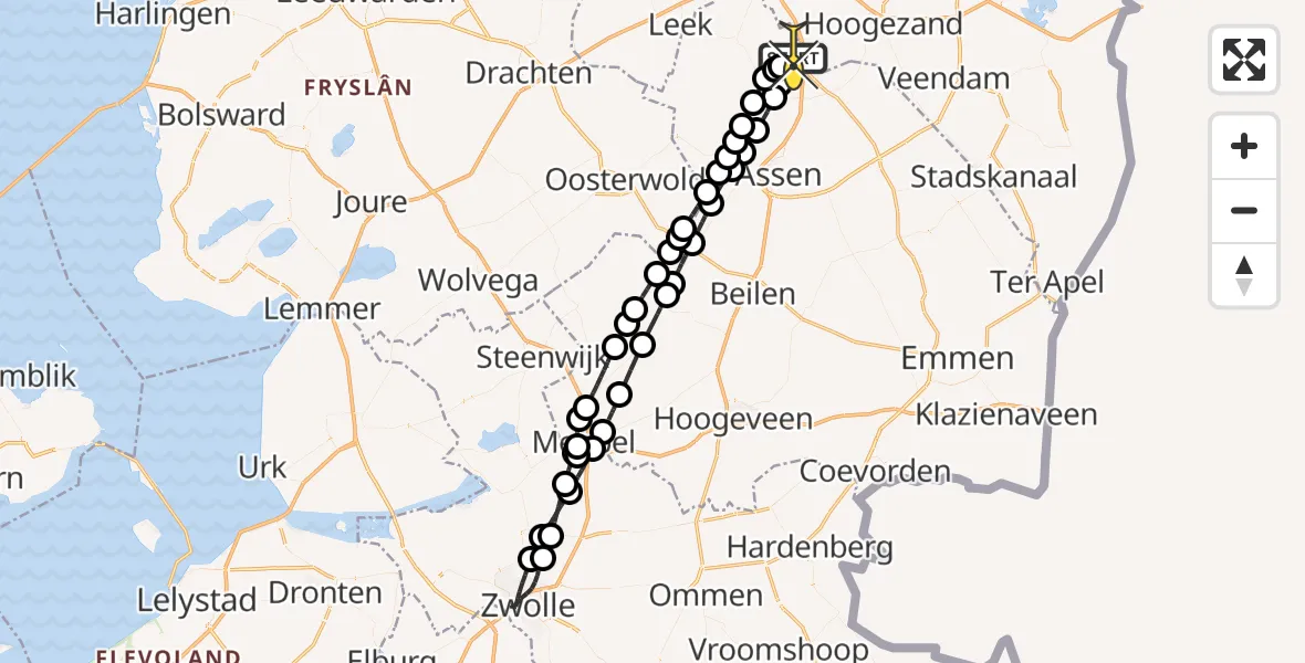 Routekaart van de vlucht: Lifeliner 4 naar Groningen Airport Eelde, Luchtenburgerweg