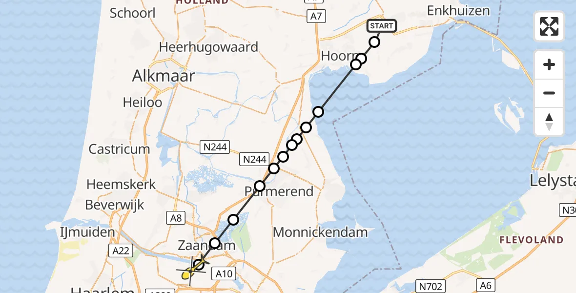 Routekaart van de vlucht: Lifeliner 1 naar Amsterdam Heliport, Binnenwijzend