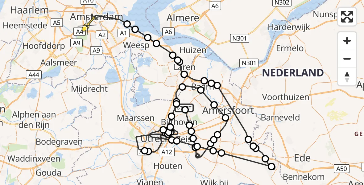 Routekaart van de vlucht: Politiehelikopter naar Amsterdam, Mevrouw Inden-Reisslaan