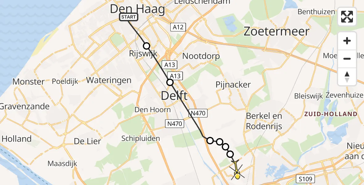 Routekaart van de vlucht: Lifeliner 2 naar Rotterdam The Hague Airport, Vermeerstraat