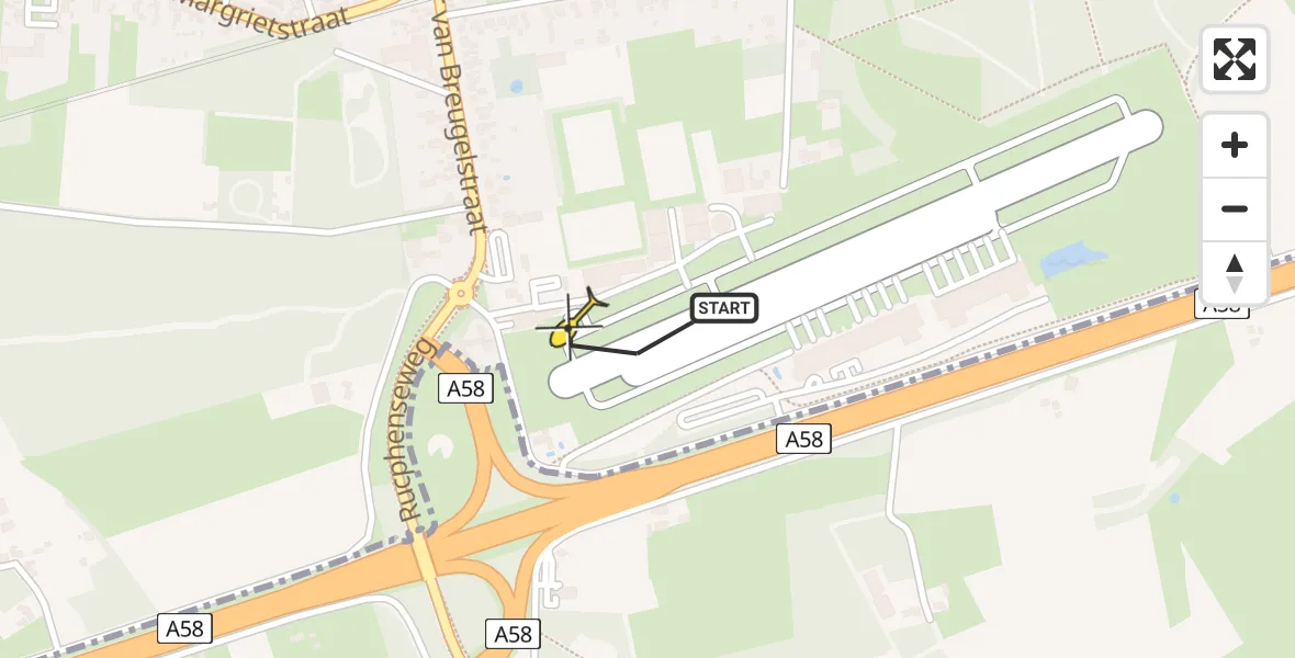 Routekaart van de vlucht: Lifeliner 3 naar Breda International Airport, Pastoor van Breugelstraat