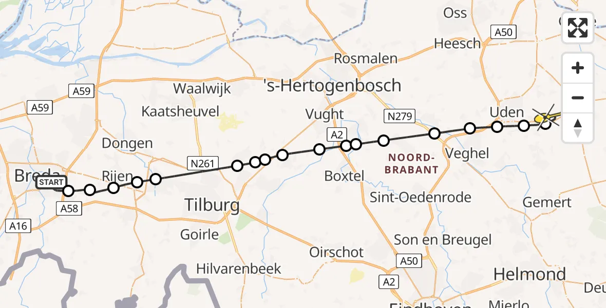 Routekaart van de vlucht: Lifeliner 3 naar Vliegbasis Volkel, Twikkelstraat