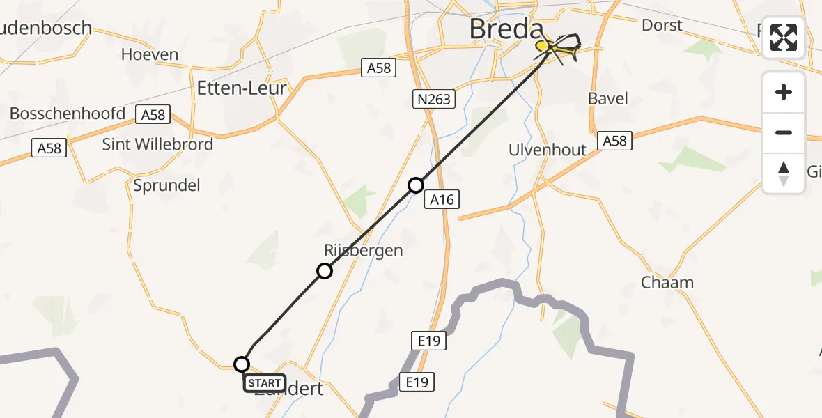 Routekaart van de vlucht: Lifeliner 2 naar Breda, Eldertstraat