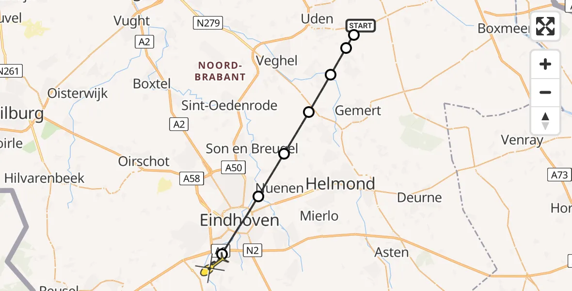 Routekaart van de vlucht: Lifeliner 3 naar Waalre, Rechtestraat