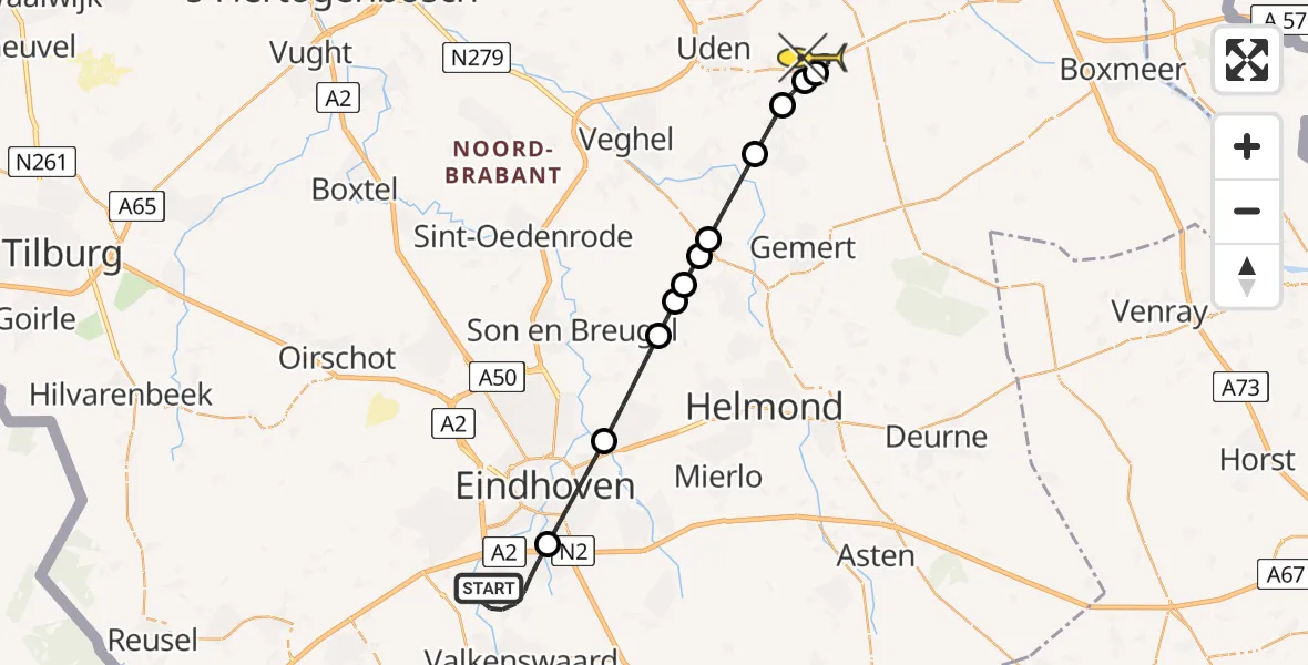 Routekaart van de vlucht: Lifeliner 3 naar Vliegbasis Volkel, Molenstraat