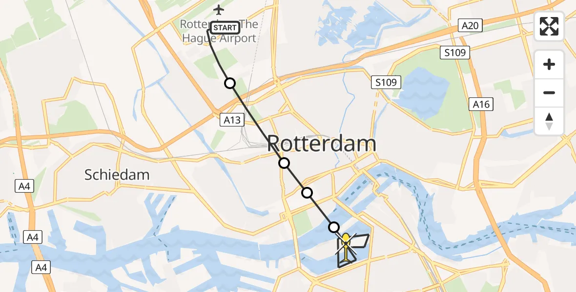 Routekaart van de vlucht: Lifeliner 2 naar Rotterdam, Pilotenpad