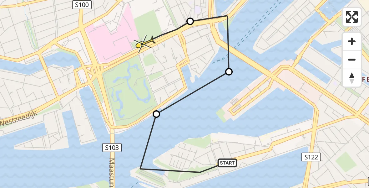 Routekaart van de vlucht: Lifeliner 2 naar Erasmus MC, Parkkade