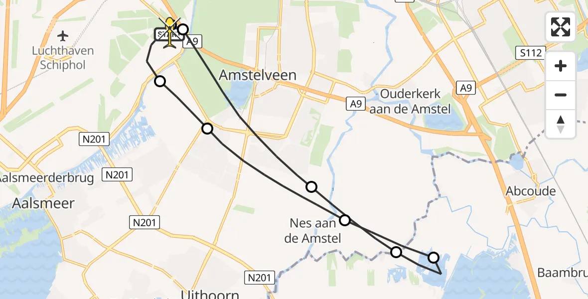 Vluchtroute Politiehelikopter van Schiphol naar Schiphol