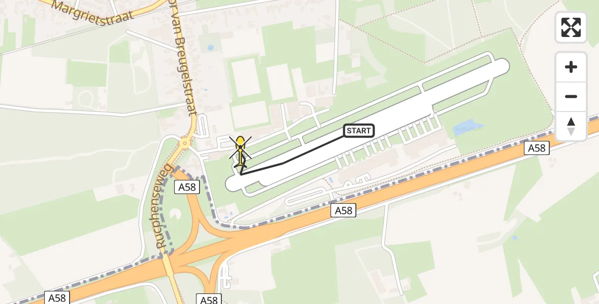 Routekaart van de vlucht: Politieheli naar Breda International Airport, Pastoor van Breugelstraat