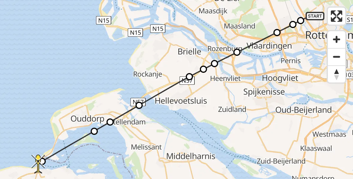 Routekaart van de vlucht: Lifeliner 2 naar Scharendijke, Vliegveldweg