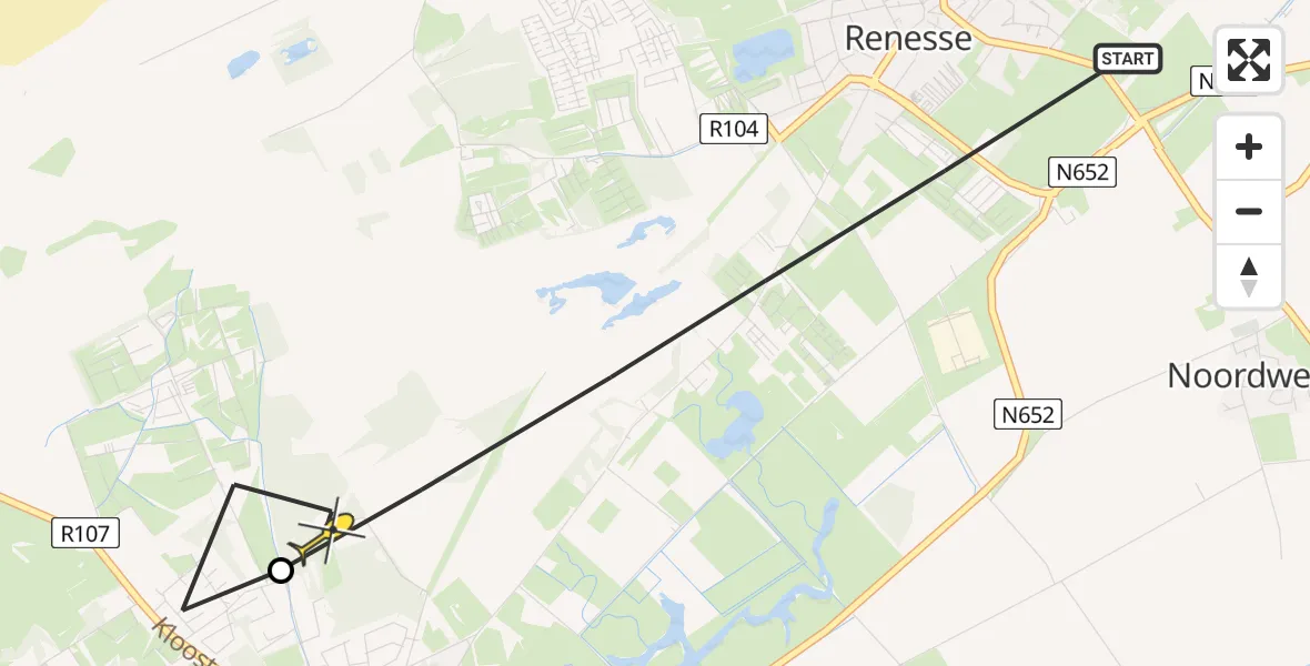 Routekaart van de vlucht: Lifeliner 2 naar Burgh-Haamstede, Hogezoom
