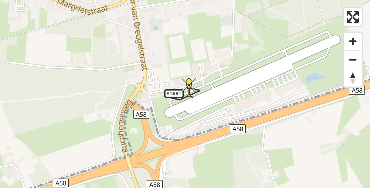 Routekaart van de vlucht: Politieheli naar Breda International Airport, Pastoor van Breugelstraat