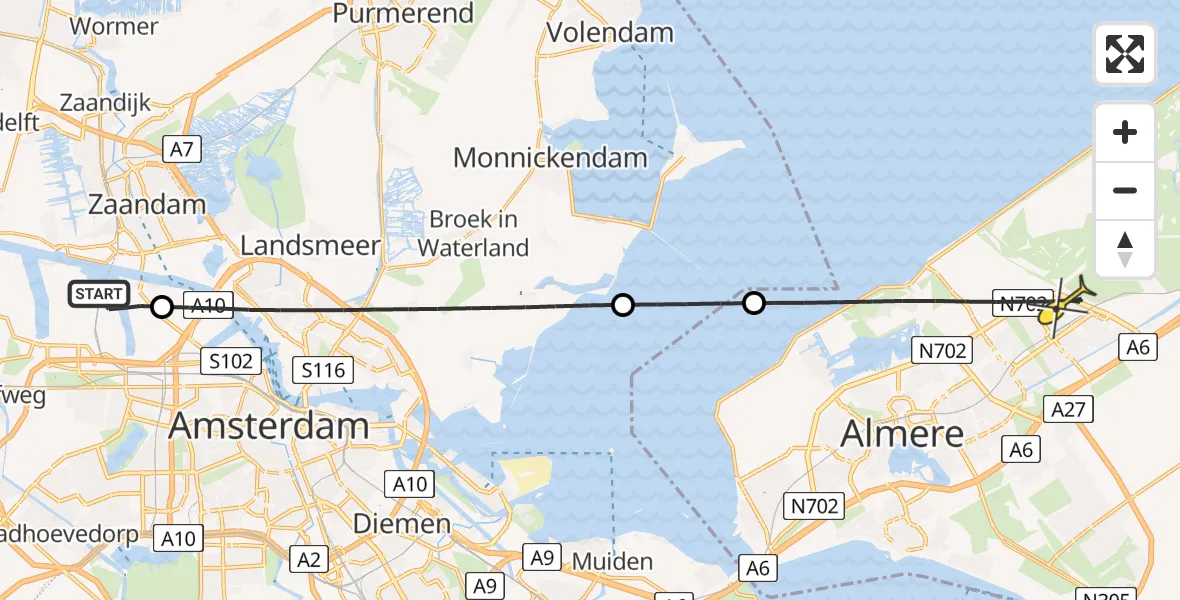 Routekaart van de vlucht: Lifeliner 1 naar Almere, Kompasweg