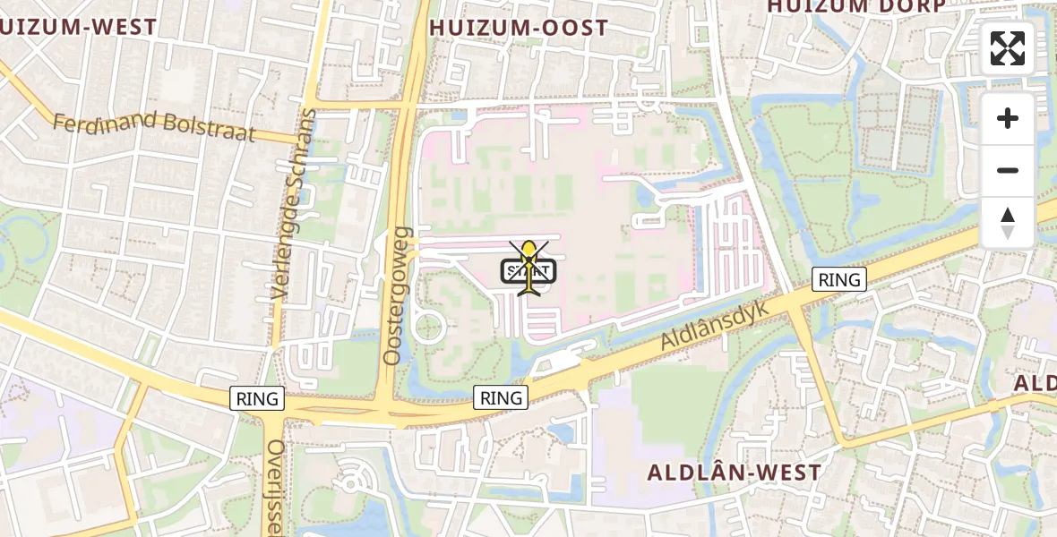 Routekaart van de vlucht: Ambulanceheli naar Leeuwarden, Aldlânsdyk