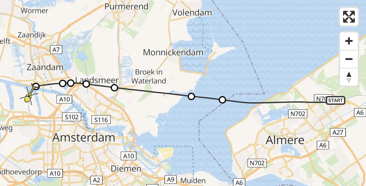 Routekaart van de vlucht: Lifeliner 1 naar Amsterdam Heliport, Maandenweg