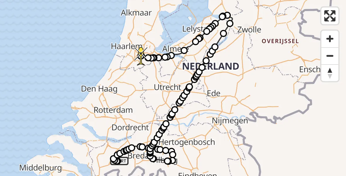 Routekaart van de vlucht: Politieheli naar Schiphol, Rijksweg-Noord