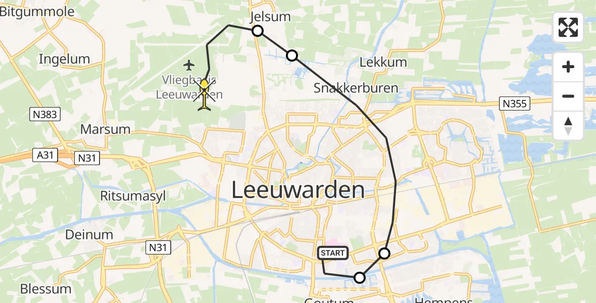 Routekaart van de vlucht: Ambulanceheli naar Vliegbasis Leeuwarden, Wetterkrite